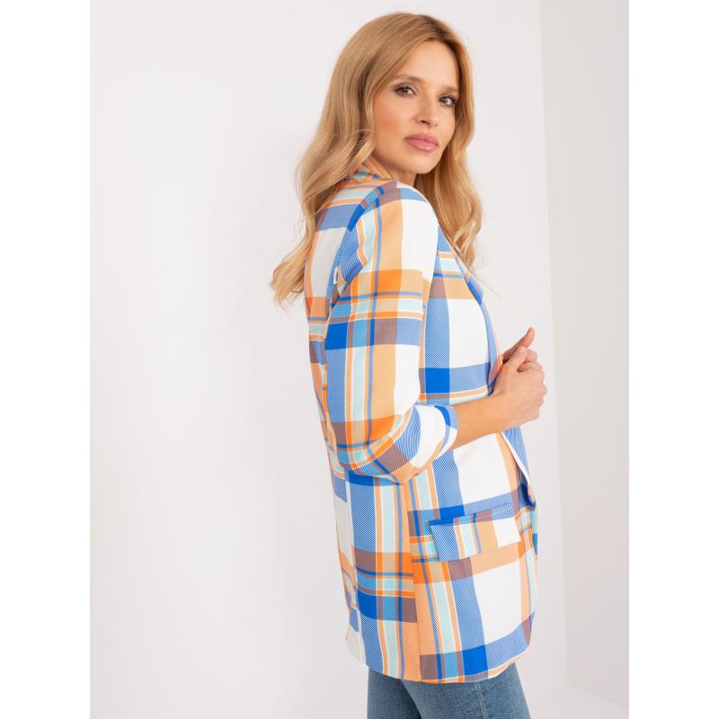 Dámský blejzr k árovaný v oranžové a ecru 