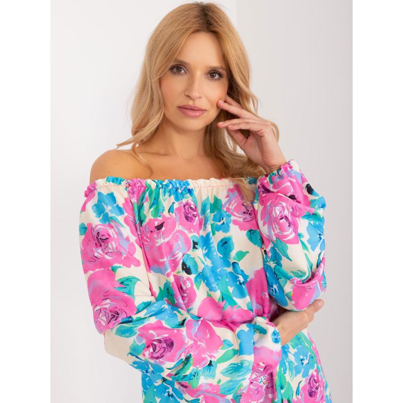 Dámská halenka s plisováním květovaná RUE PARIS modrá  