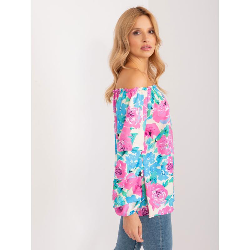 Dámská halenka s plisováním květovaná RUE PARIS modrá  