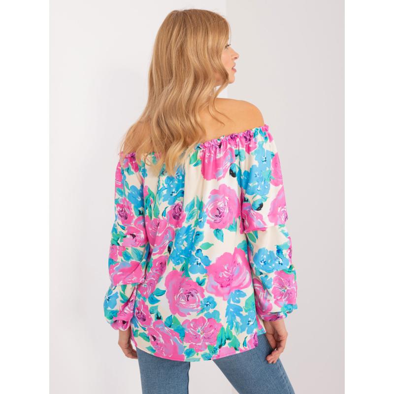 Dámská halenka s plisováním květovaná RUE PARIS modrá  