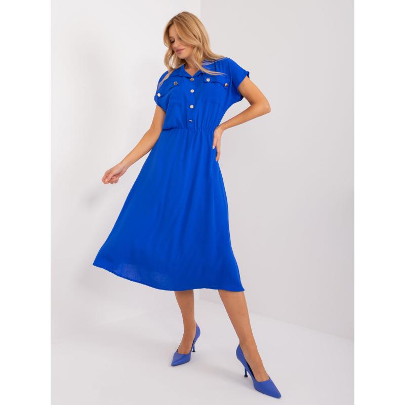 Dámske šaty s elastickým pásom kobaltovo modré