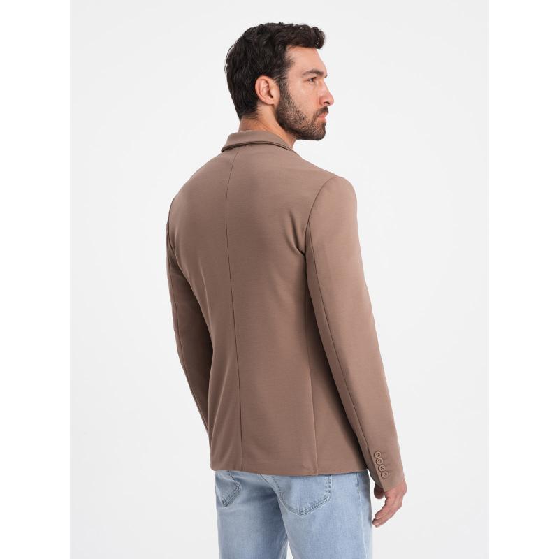 Férfi kabát zsebekkel, foltokkal V3 OM-BLZB-0127 sötét bézs