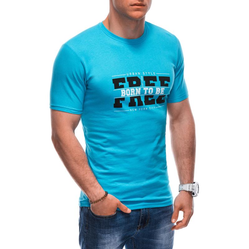 S1924 türkizkék férfi nyomtatott póló