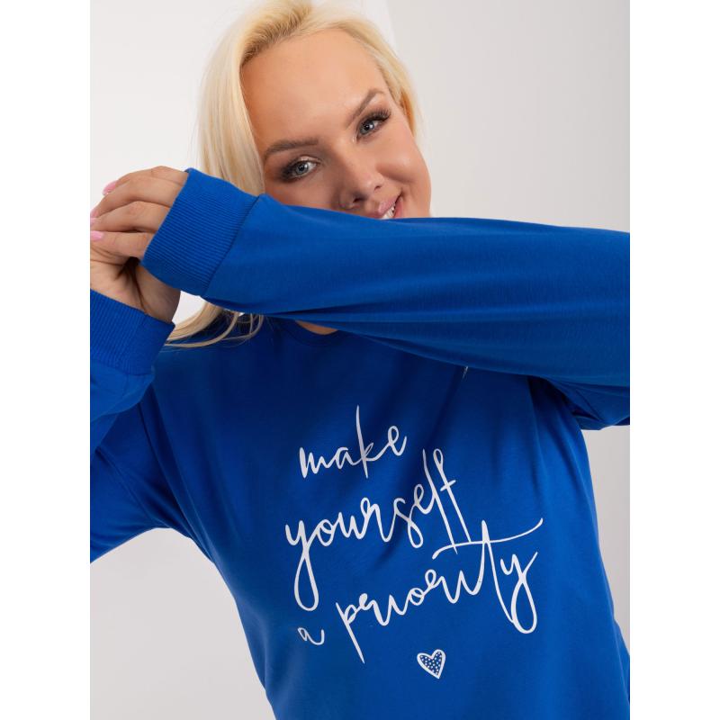 Női plus size blúz felirattal kobalt színben