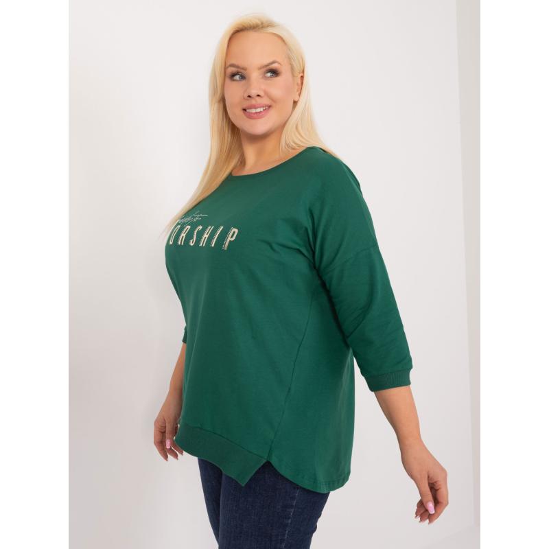 Női plus size blúz applikációval, sötétzöld színben