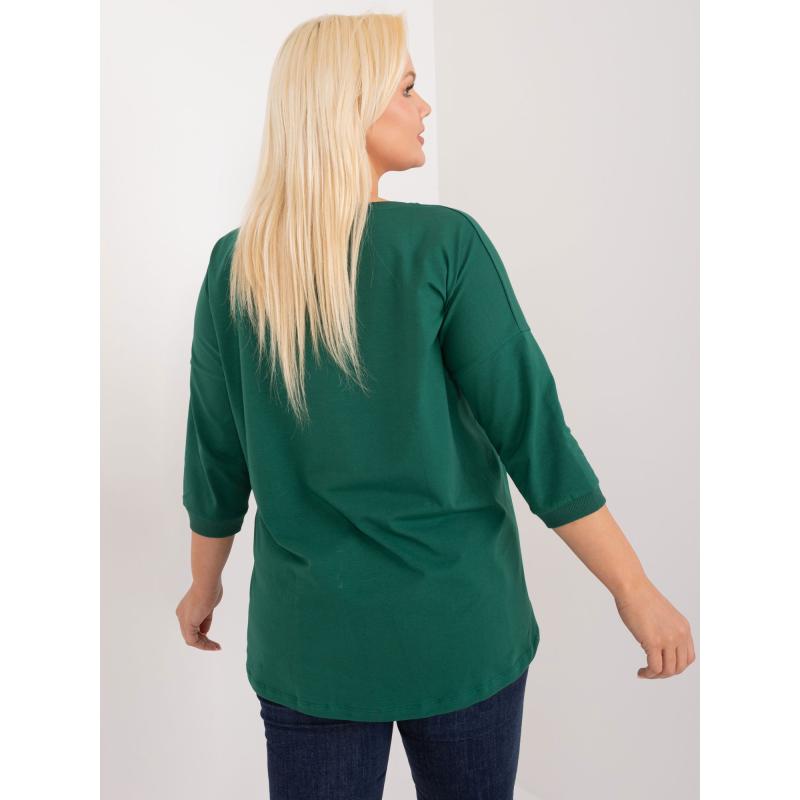 Női plus size blúz applikációval, sötétzöld színben