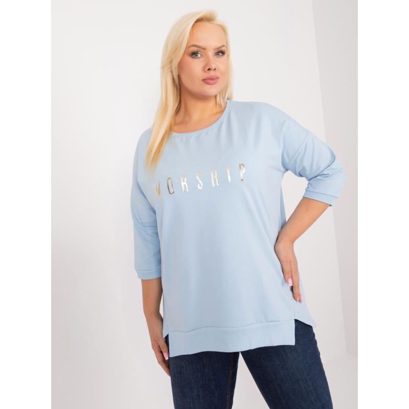 Dámská halenka plus size s rozparky světle modrá