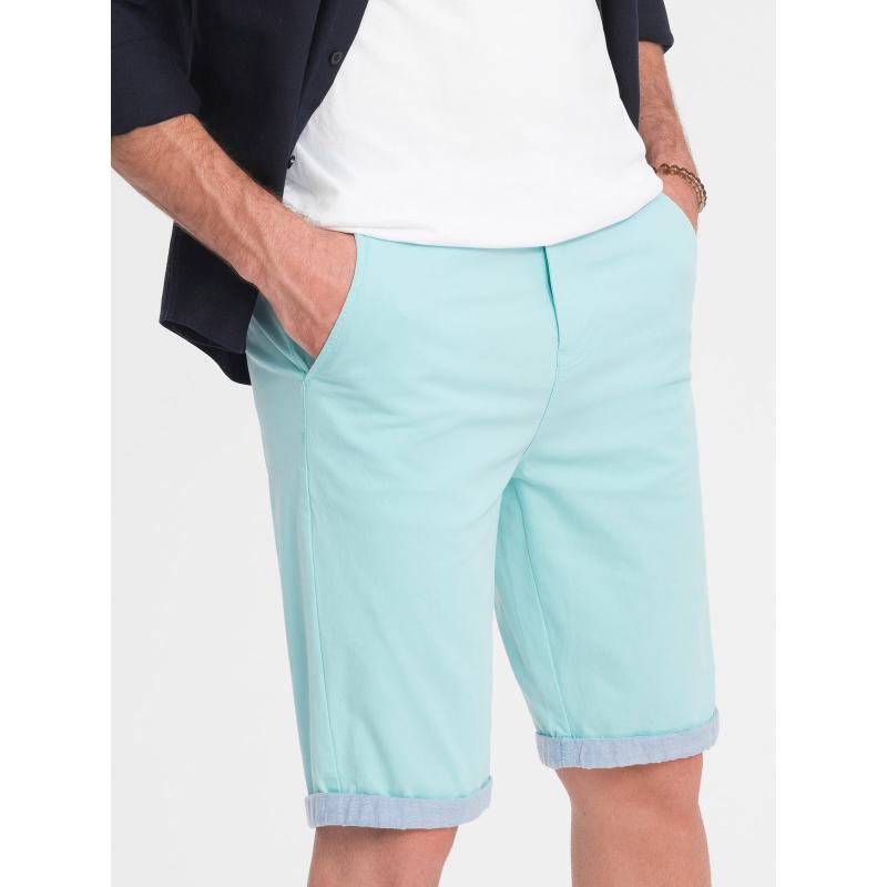 Pánské chinos šortky s džínovým lemem tyrkysové V4 W421