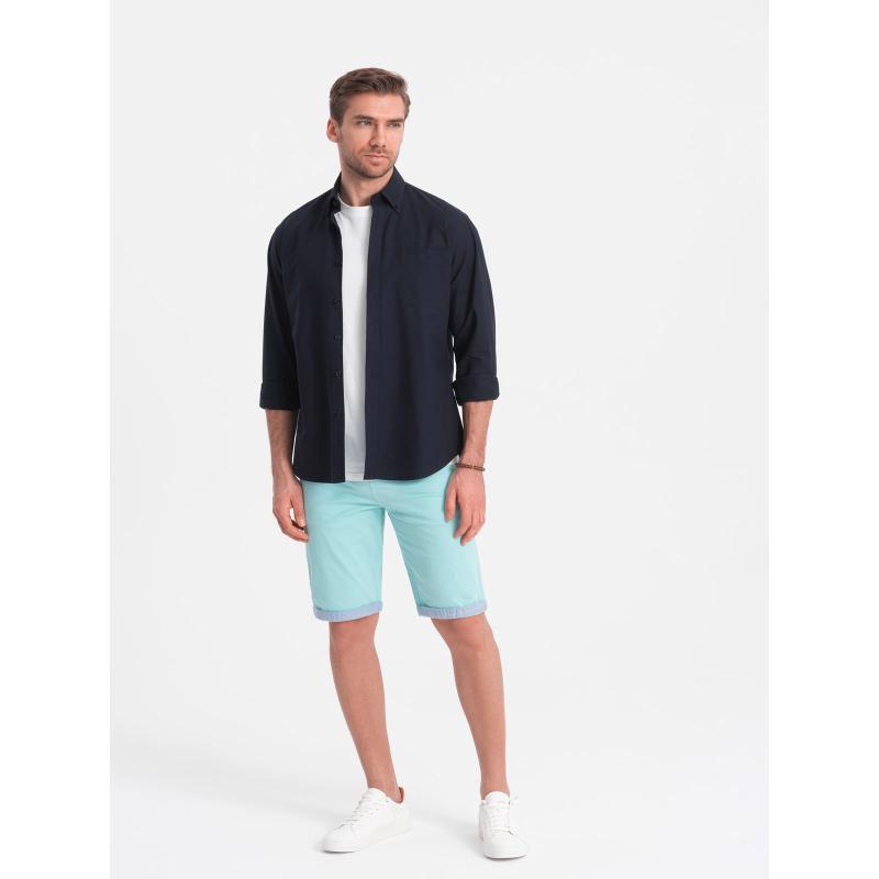 Pánské chinos šortky s džínovým lemem tyrkysové V4 W421