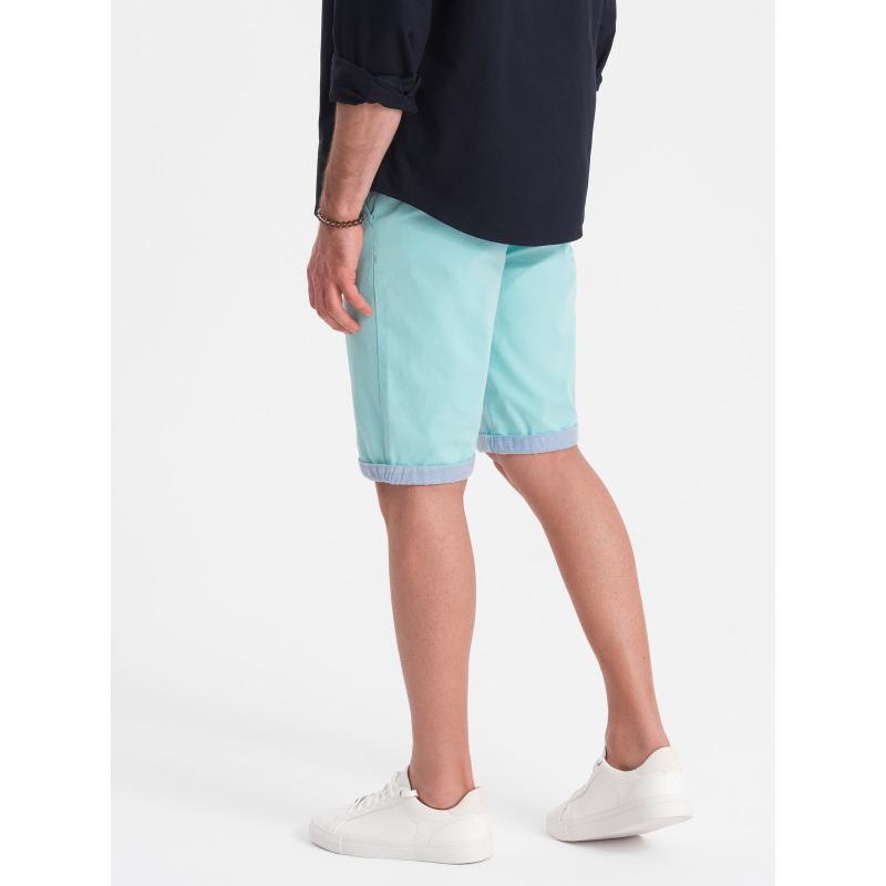 Pánské chinos šortky s džínovým lemem tyrkysové V4 W421