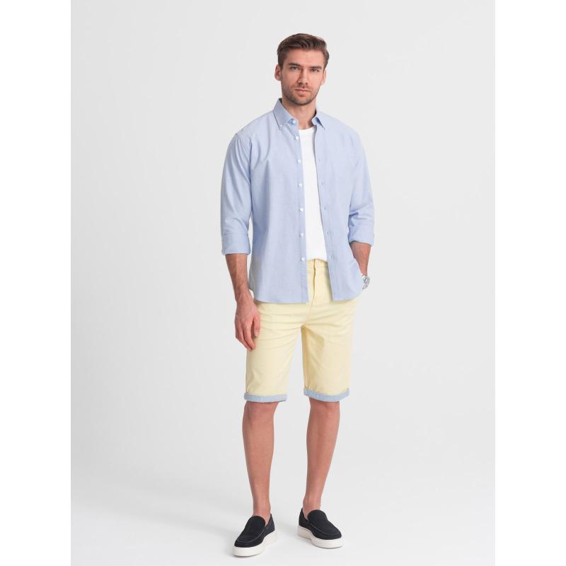 Pánské chinos šortky s džínovým lemem žluté V7 W421
