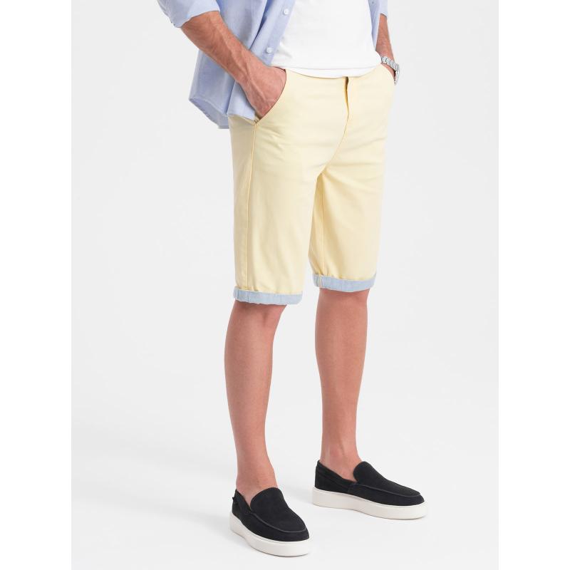 Pánské chinos šortky s džínovým lemem žluté V7 W421