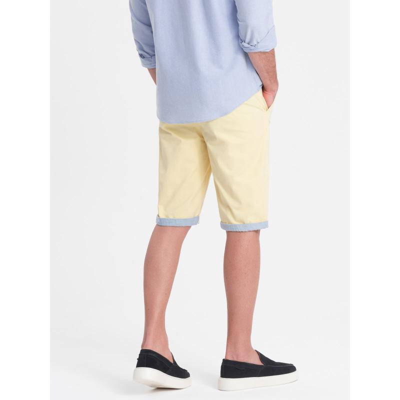 Pánské chinos šortky s džínovým lemem žluté V7 W421