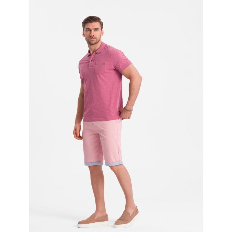 Pánské chinos šortky s džínovým lemem růžové V8 W421