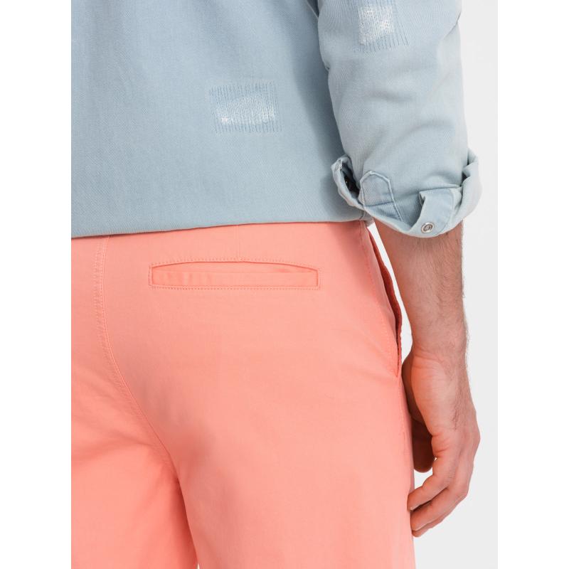 Pánské chinos šortky s džínovým lemem lososové V9 W421