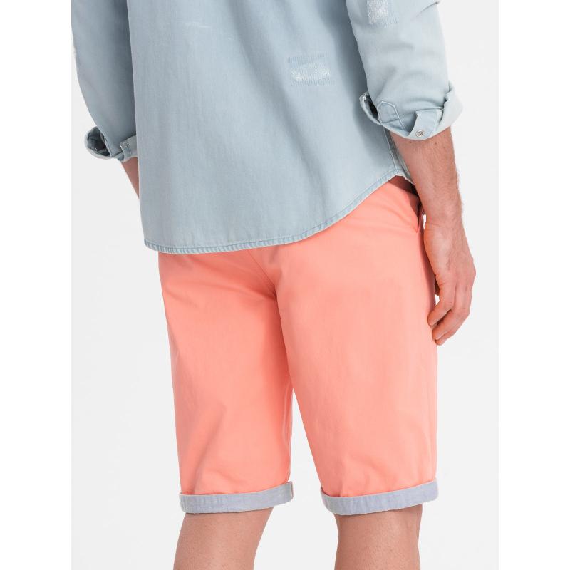 Pánské chinos šortky s džínovým lemem lososové V9 W421
