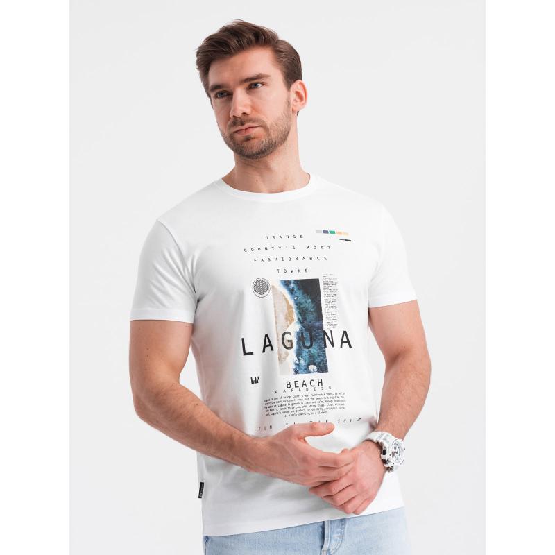 Pánské bavlněné tričko s potiskem laguny V1 OM-TSPT-0127 bílé 