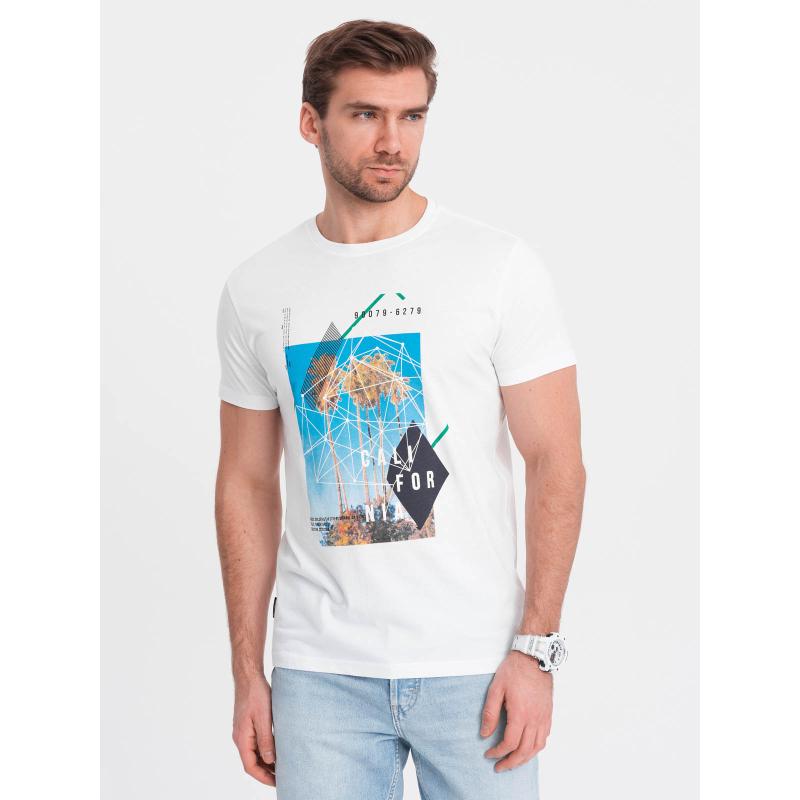 Férfi pamut póló Kaliforniával nyomtatva V1 OM-TSPT-0128 fehér