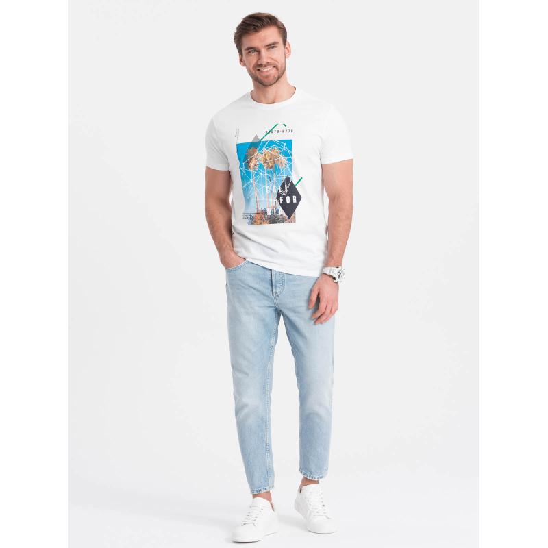 Férfi pamut póló Kaliforniával nyomtatva V1 OM-TSPT-0128 fehér