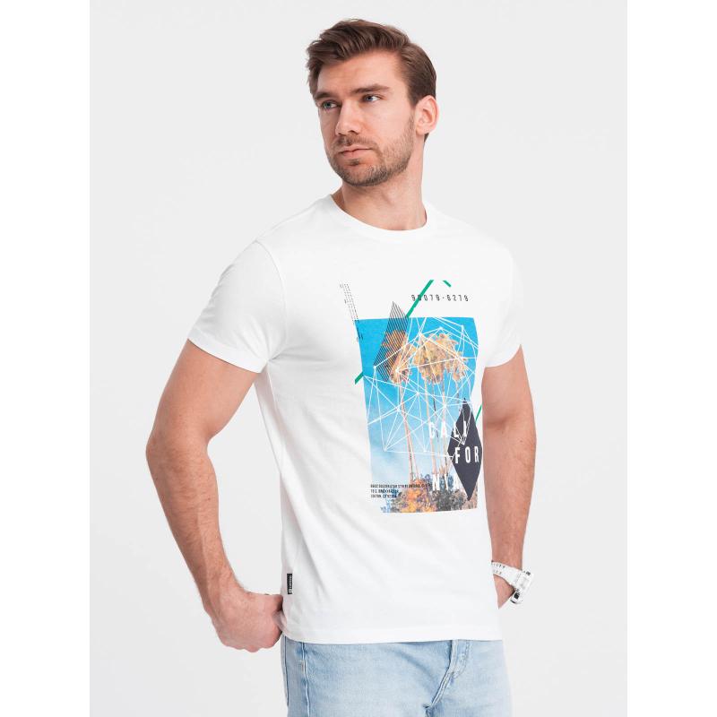 Férfi pamut póló Kaliforniával nyomtatva V1 OM-TSPT-0128 fehér