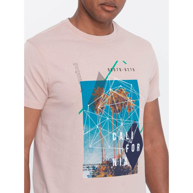 Pánské bavlněné tričko s potiskem California V2 OM-TSPT-0128 růžové 