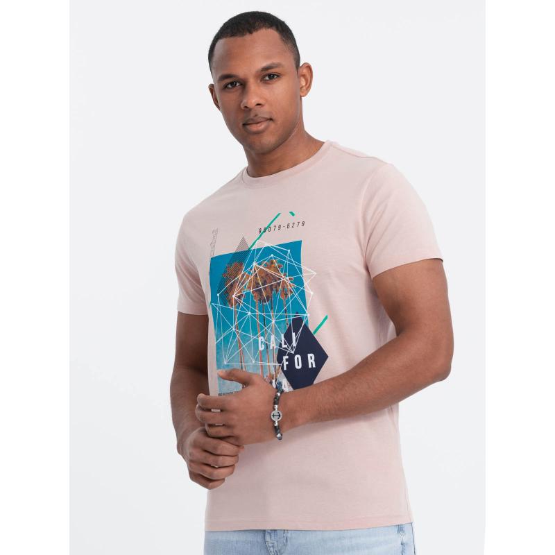 Pánské bavlněné tričko s potiskem California V2 OM-TSPT-0128 růžové 