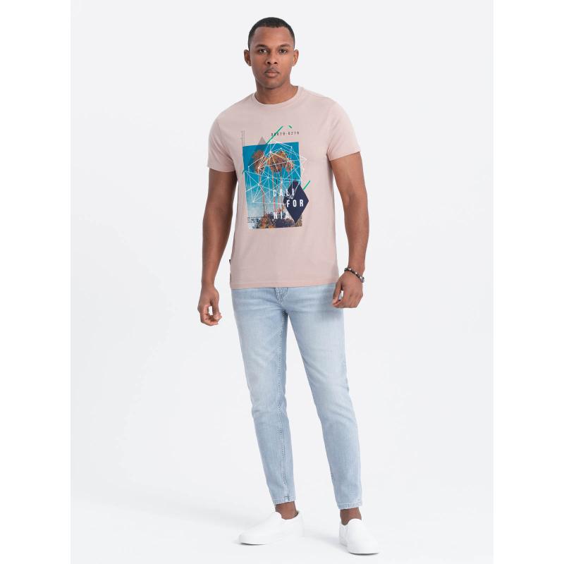 Pánské bavlněné tričko s potiskem California V2 OM-TSPT-0128 růžové 