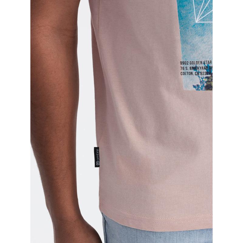 Pánské bavlněné tričko s potiskem California V2 OM-TSPT-0128 růžové 