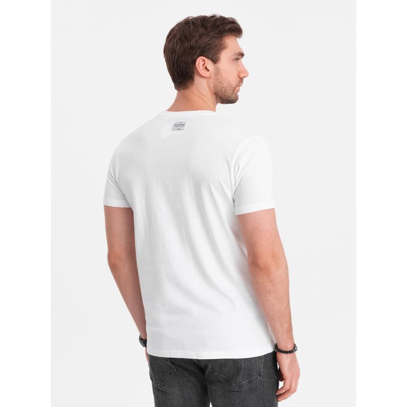 Férfi pamut póló geometrikus mintával és logóval fehér