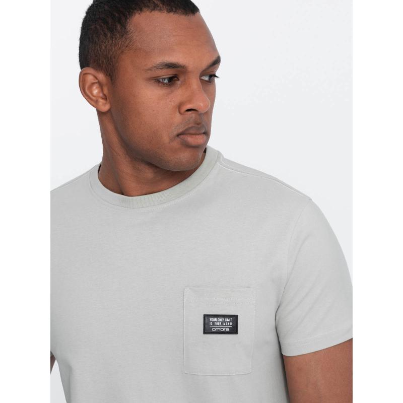 Pánské tričko s kapsou s nášivkou V2 OM-TSCT-0109 světle zelené 