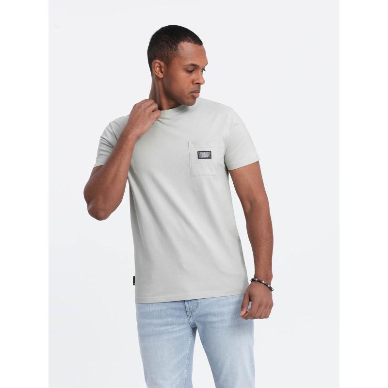 Pánské tričko s kapsou s nášivkou V2 OM-TSCT-0109 světle zelené 