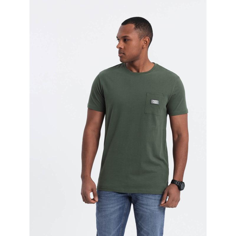 Pánske tričko s vreckom s nášivkou V4 OM-TSCT-0109 tmavo olivová