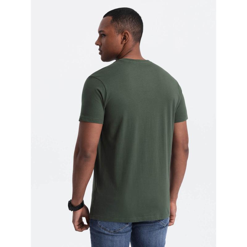 Pánske tričko s vreckom s nášivkou V4 OM-TSCT-0109 tmavo olivová