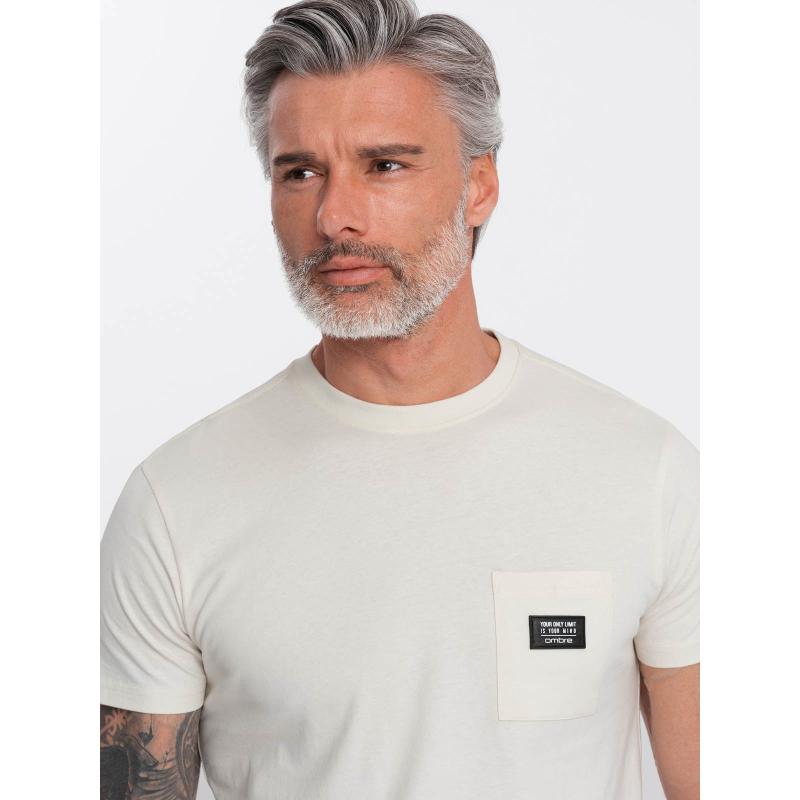 Férfi alkalmi póló foltos zsebbel V8 OM-TSCT-0109 krémszínű OM-TSCT-0109