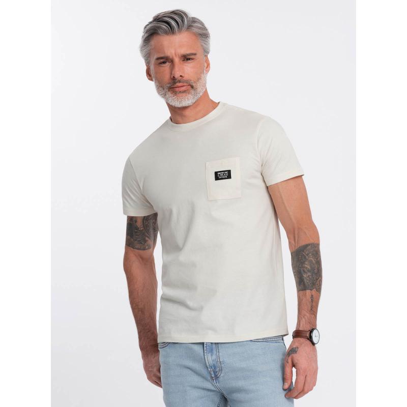 Férfi alkalmi póló foltos zsebbel V8 OM-TSCT-0109 krémszínű OM-TSCT-0109