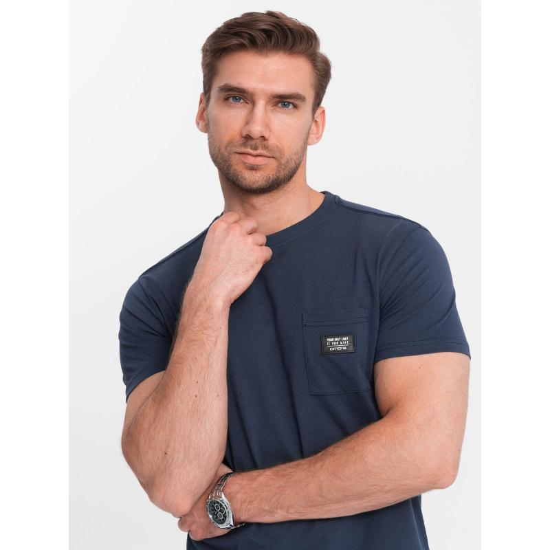 Pánské volnočasové tričko s kapsou s nášivkou V10 OM-TSCT-0109 tmavě modré 