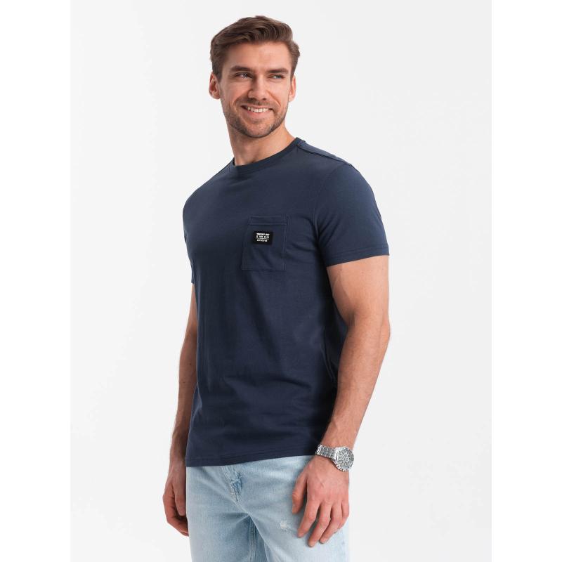 Pánské volnočasové tričko s kapsou s nášivkou V10 OM-TSCT-0109 tmavě modré 