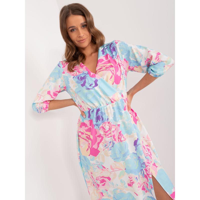 RUE PARIS Női fodros hasított ruha Kék Rózsaszín