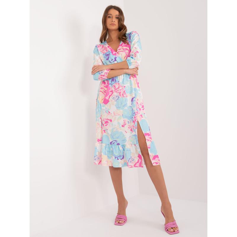 RUE PARIS Női fodros hasított ruha Kék Rózsaszín