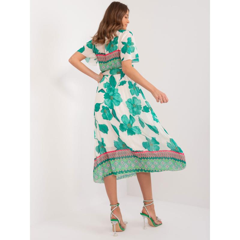 Dámské šaty s páskem zeleno-béžové 