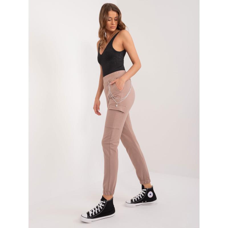 Dámské tepláky se šňůrkou na stažení tmavě béžové