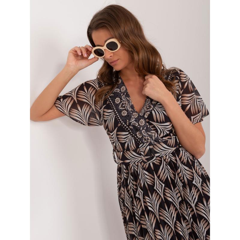 Dámske šaty s potlačou s krátkym rukávom čierne