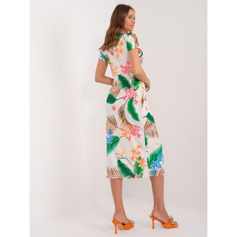 Női mintás midi ruha ekrü színben