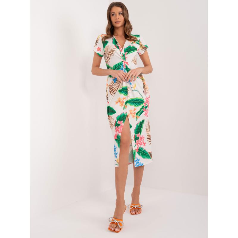 Női mintás midi ruha ekrü színben