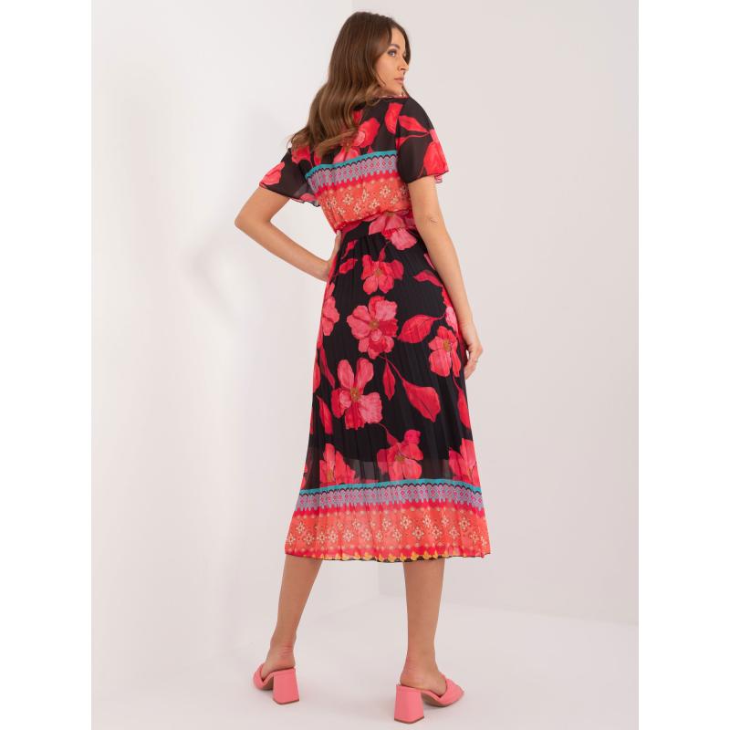 Női rövid ujjú ruha mintás fekete és piros