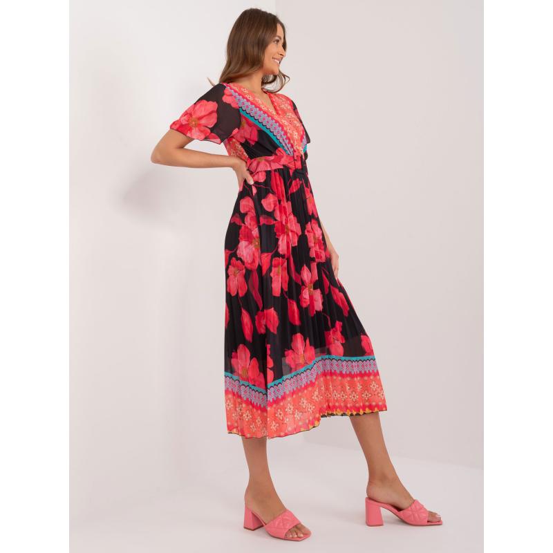 Női rövid ujjú ruha mintás fekete és piros