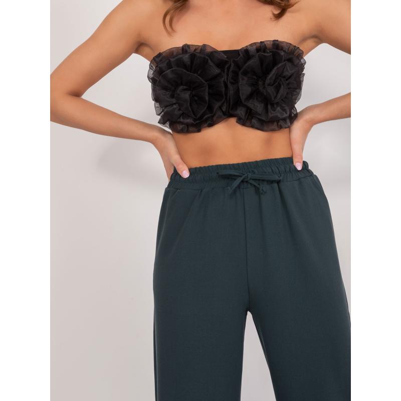 Dámské kalhoty s vázáním tmavě zelené 