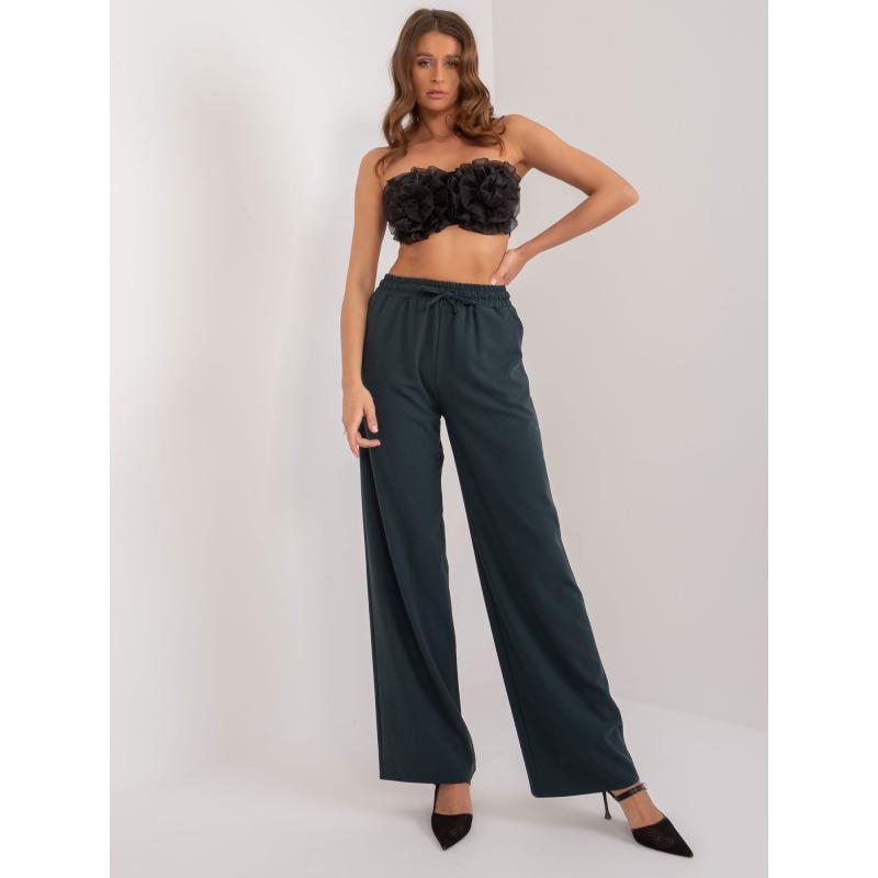 Dámské kalhoty s vázáním tmavě zelené 