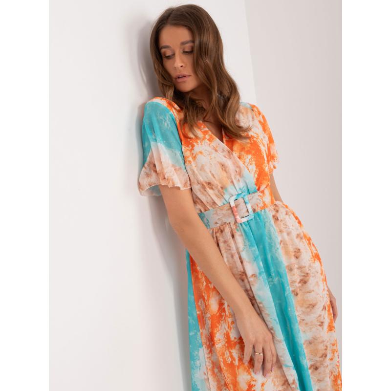 Dámské šaty s potiskem oranžovo modré 