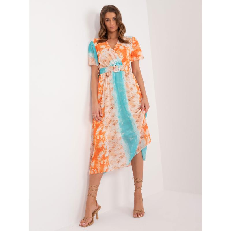 Dámské šaty s potiskem oranžovo modré 